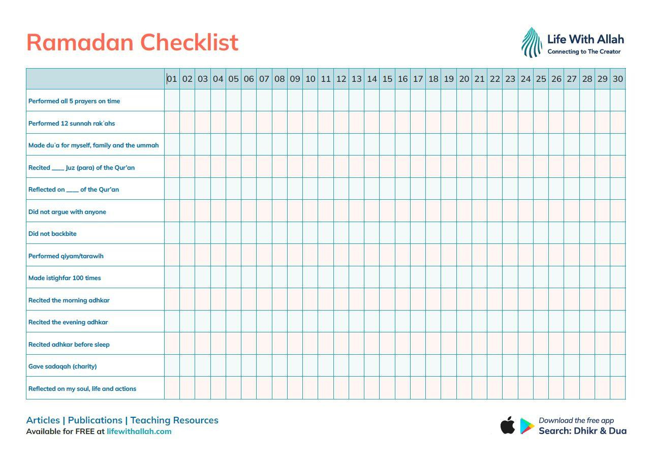 Ramadan Checklist – Life With Allah throughout Printable Ramadan Checklist