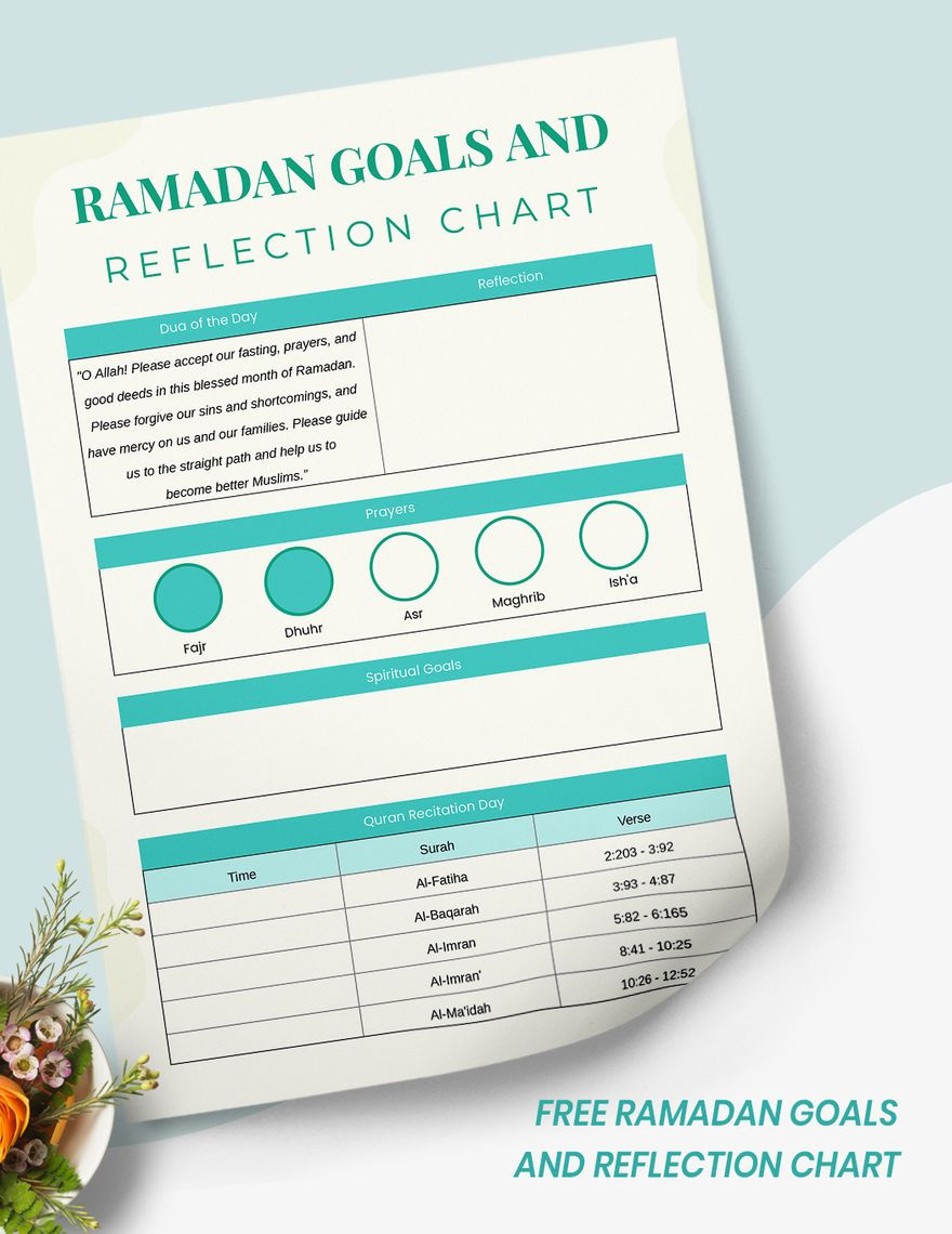 Ramadan Goals And Reflections Chart In Illustrator, Pdf - Download throughout Ramadan Goal Planning Chart 2025 Free Printable