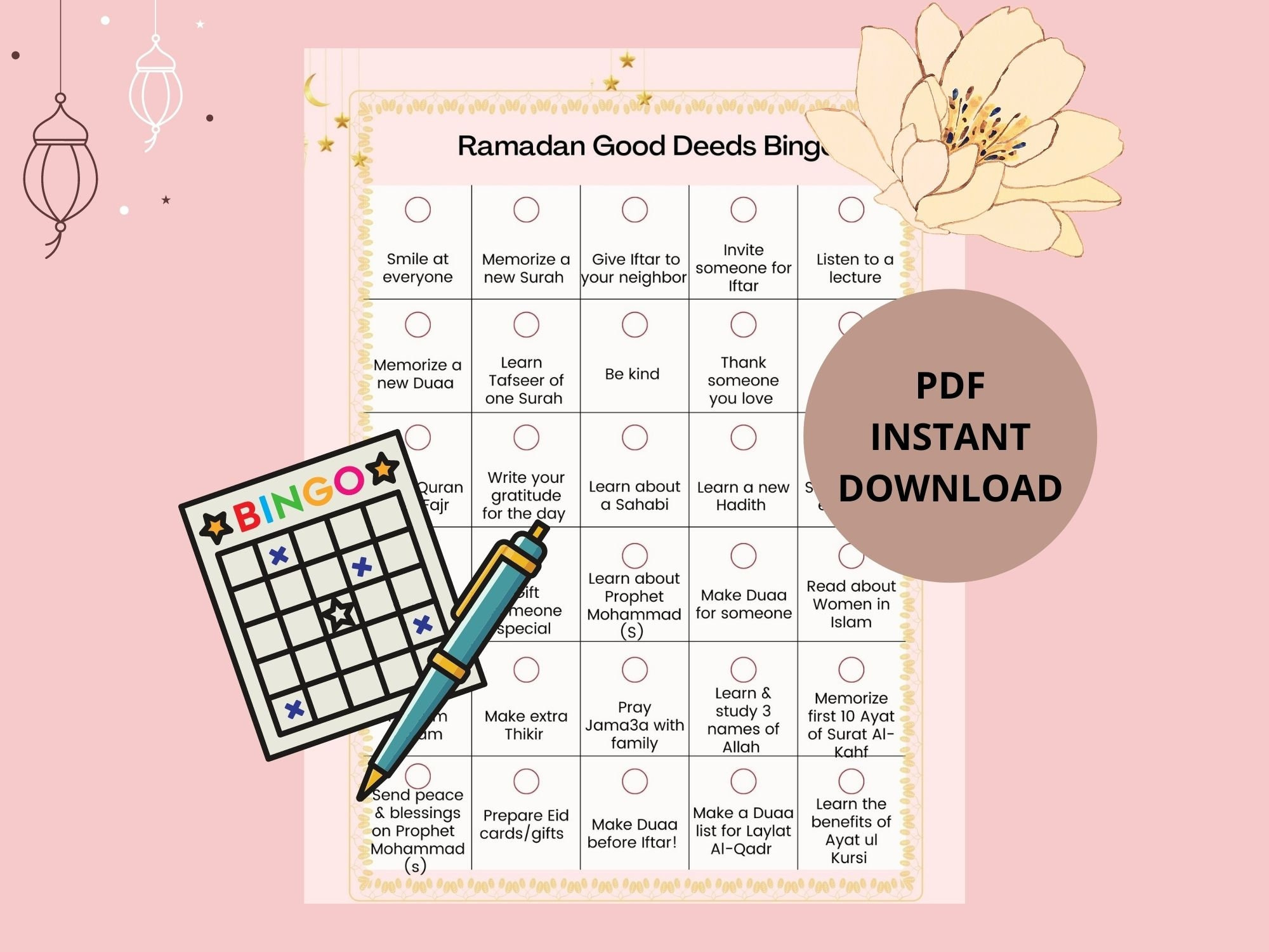 Ramadan Gute Taten Bingo, Ramadan Bingo, Ramadan Bingo Druckbare, Ramadan Gute Taten Druckbare Pdf for Ramadan Bingo Printable