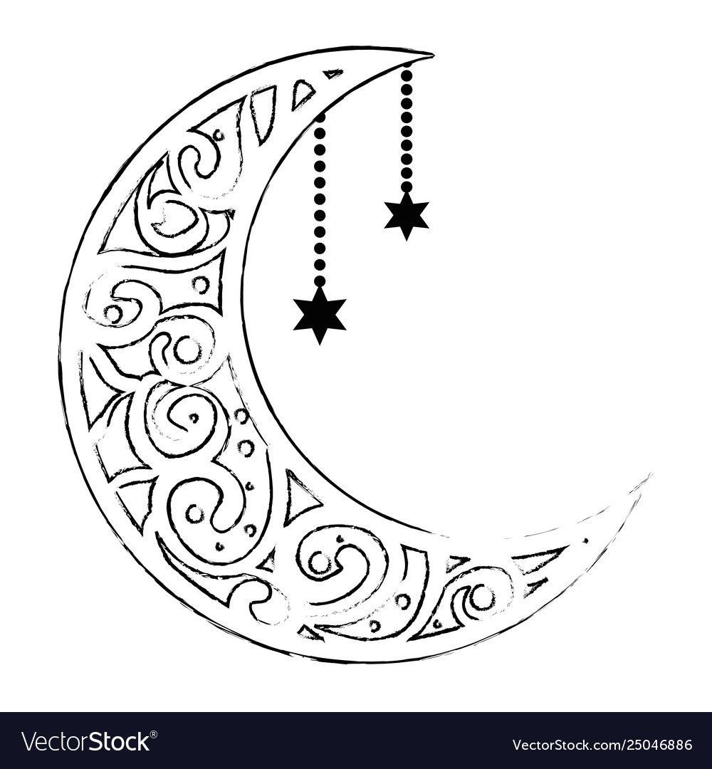 Ramadan Kareem Moon With Stars Hanging Royalty Free Vector with regard to Star Moon Decoration Ramadan Printable