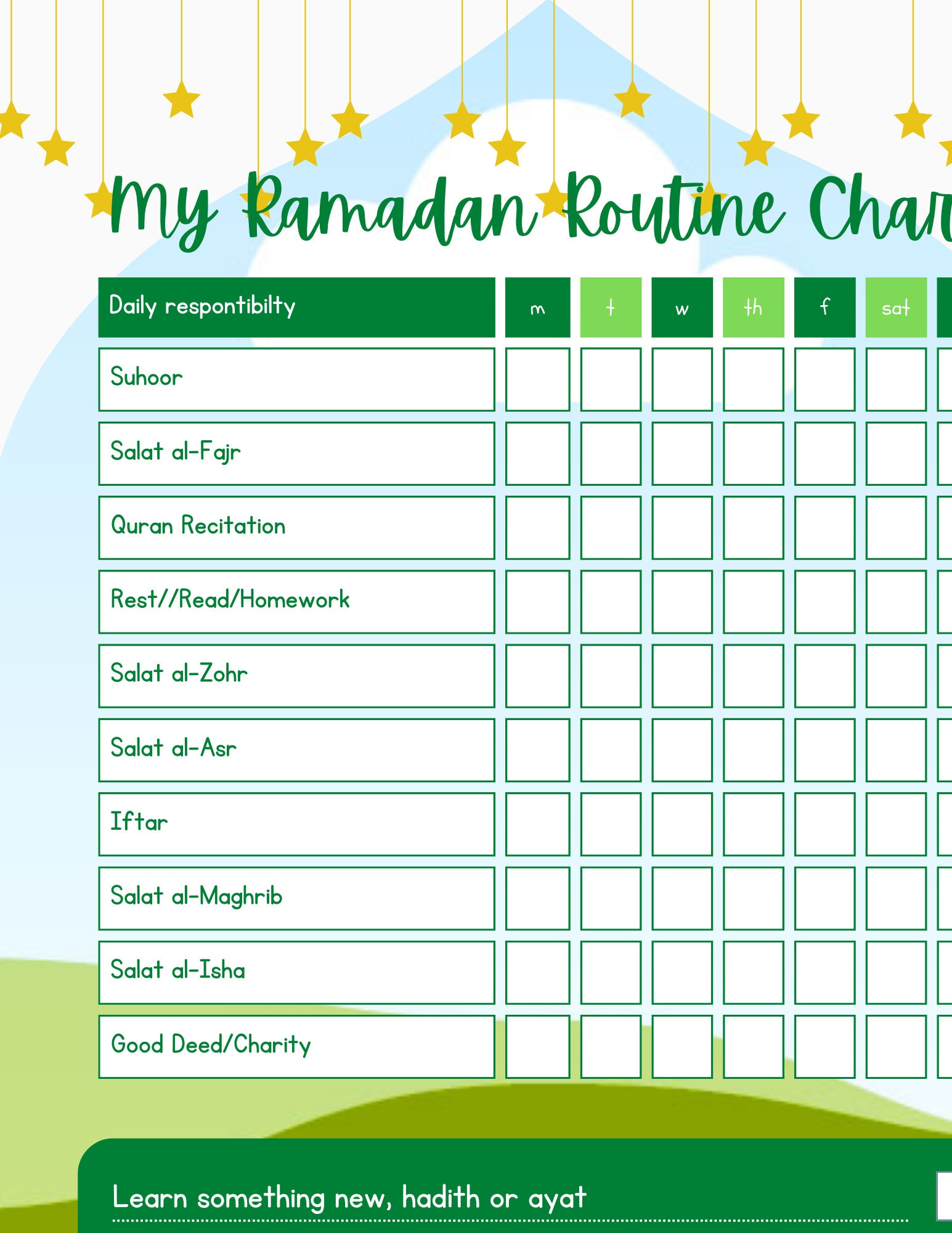 Ramadan Kinder-Routine-Diagramm, Aufgaben-Diagramm, Aktivitäts-Checkliste,  To-Do-Liste. Ramadan Planer. Ramadan Aktivitätstabelle. Islamischer Planer, inside Ramadan Charts Printable