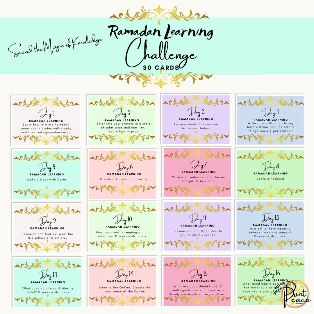 Ramadan Lern-Challenge / Spaß Ramadan Printable / Ramadan Flash Cards / Ramadan Aktivität Für Kinder Und Erwachsene / Ramadan Geschenk / Jetzt in Ramadan Bucket List Printable