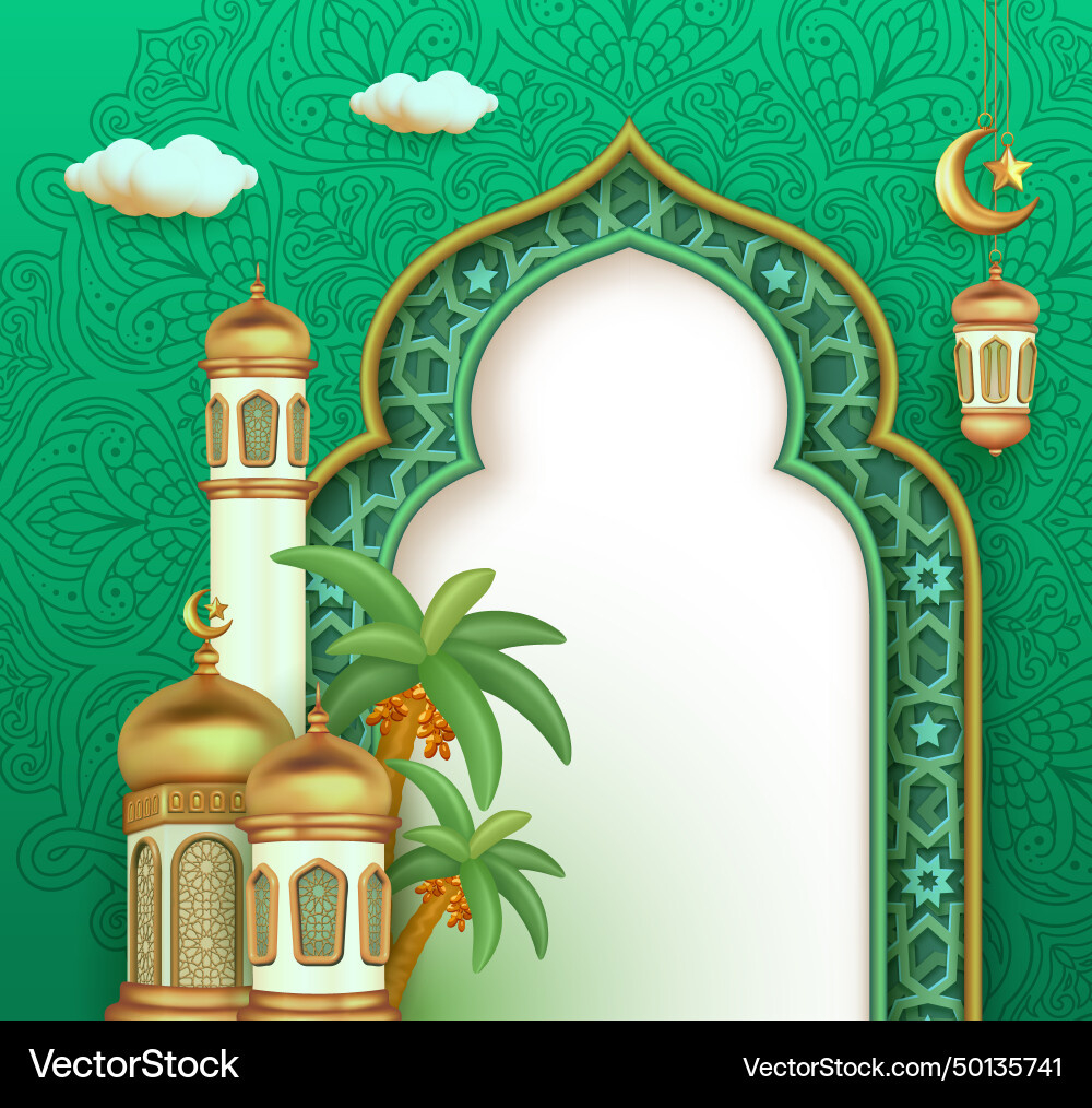 Ramadan Mubarak Design Template With 3D Mosque Vector Image intended for Ramadan Mubarak Masjid Printables