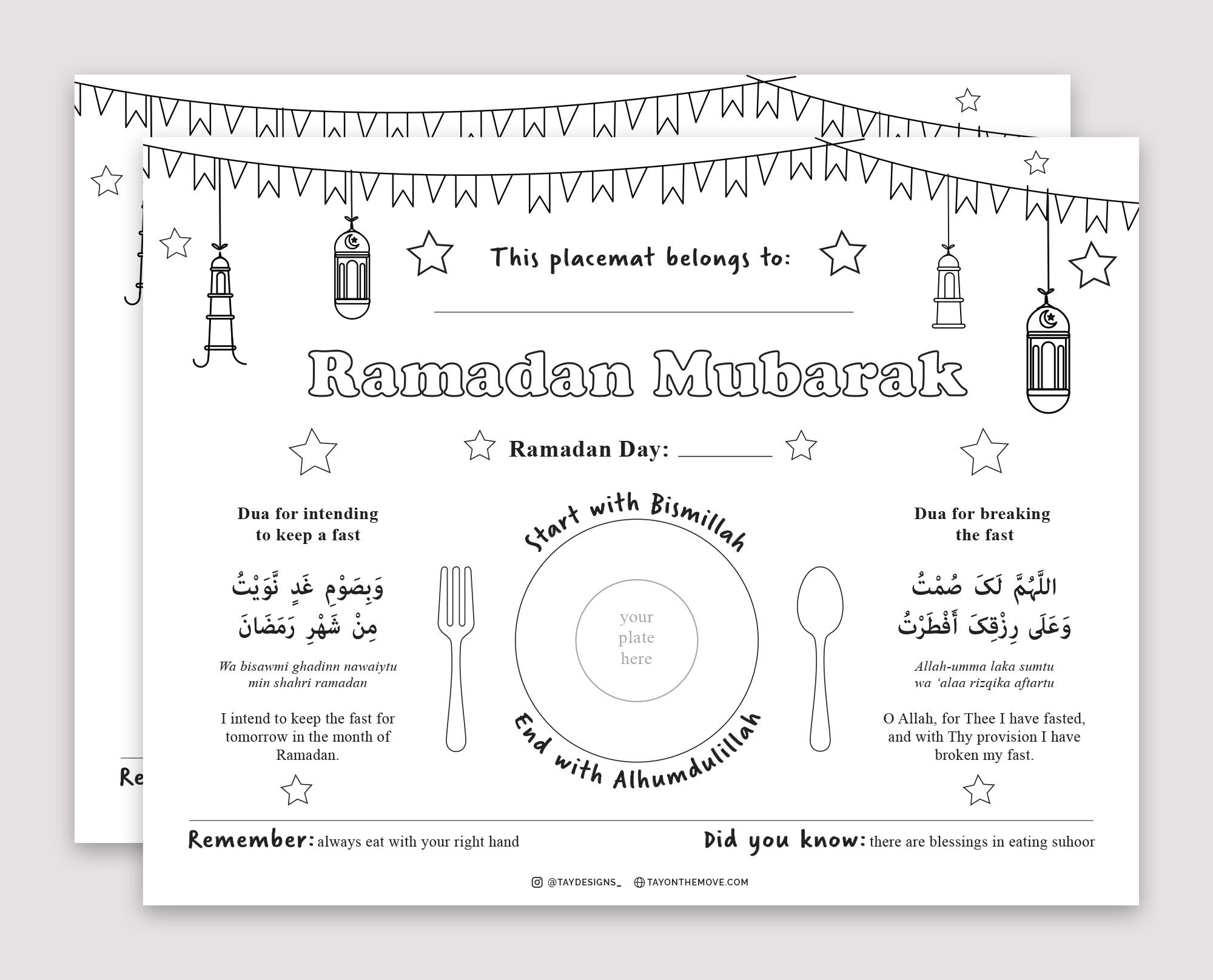 Ramadan Placemat Activity Printable, Kids - Etsy regarding Ramadan Placemat Printable