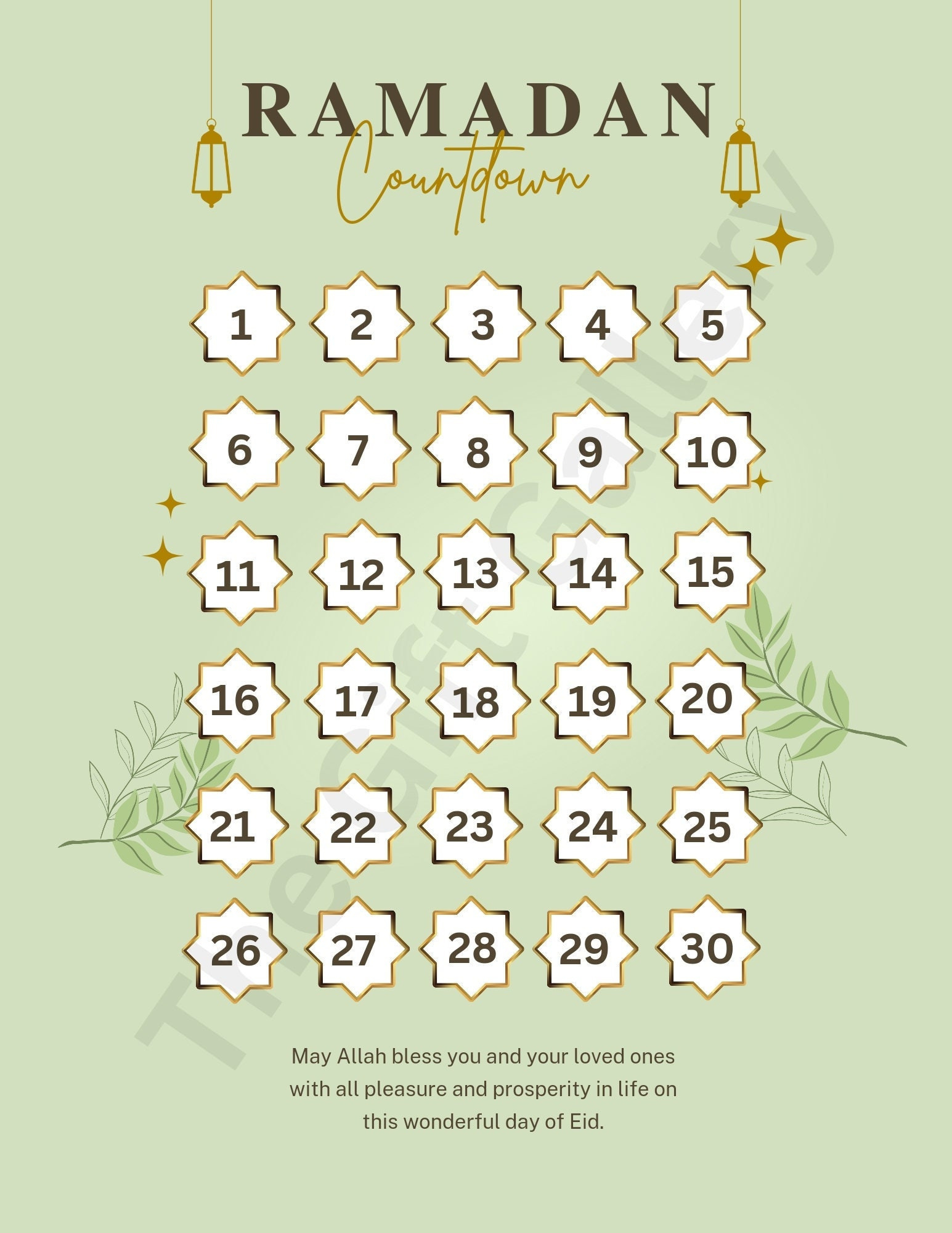 Ramadan Printable Countdown - Digital File - Etsy in Ramadan Printable Calendar