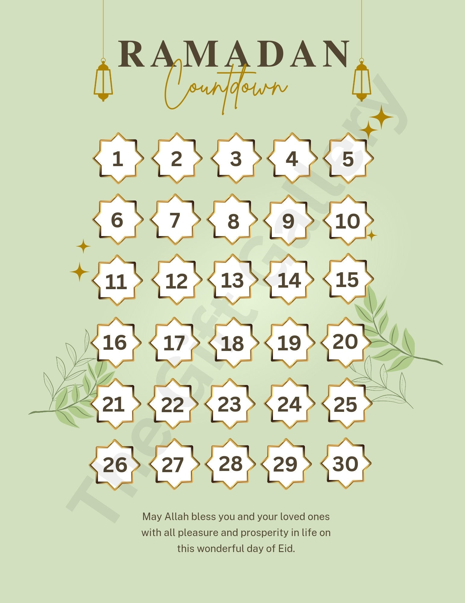 Ramadan Printable Countdown - Digital File - Etsy with Printable Ramadan Countdown Calendar