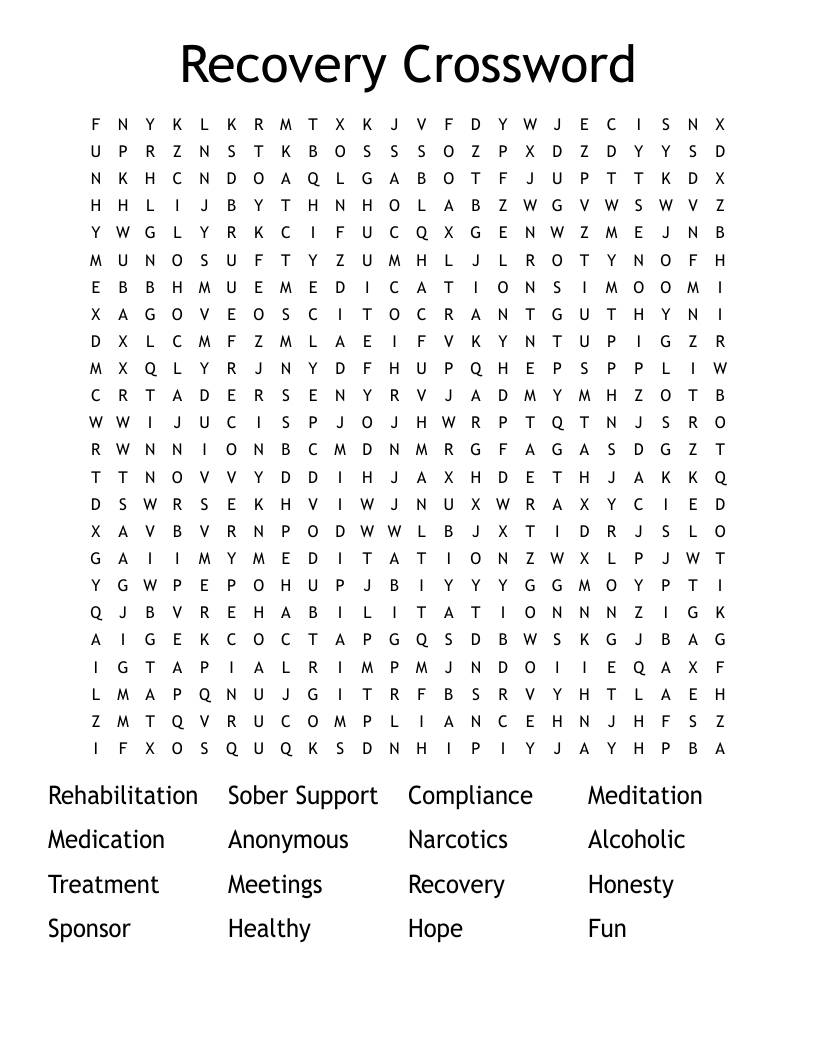 Recovery Crossword Word Search - Wordmint in Recovery Crossword Puzzles Printable