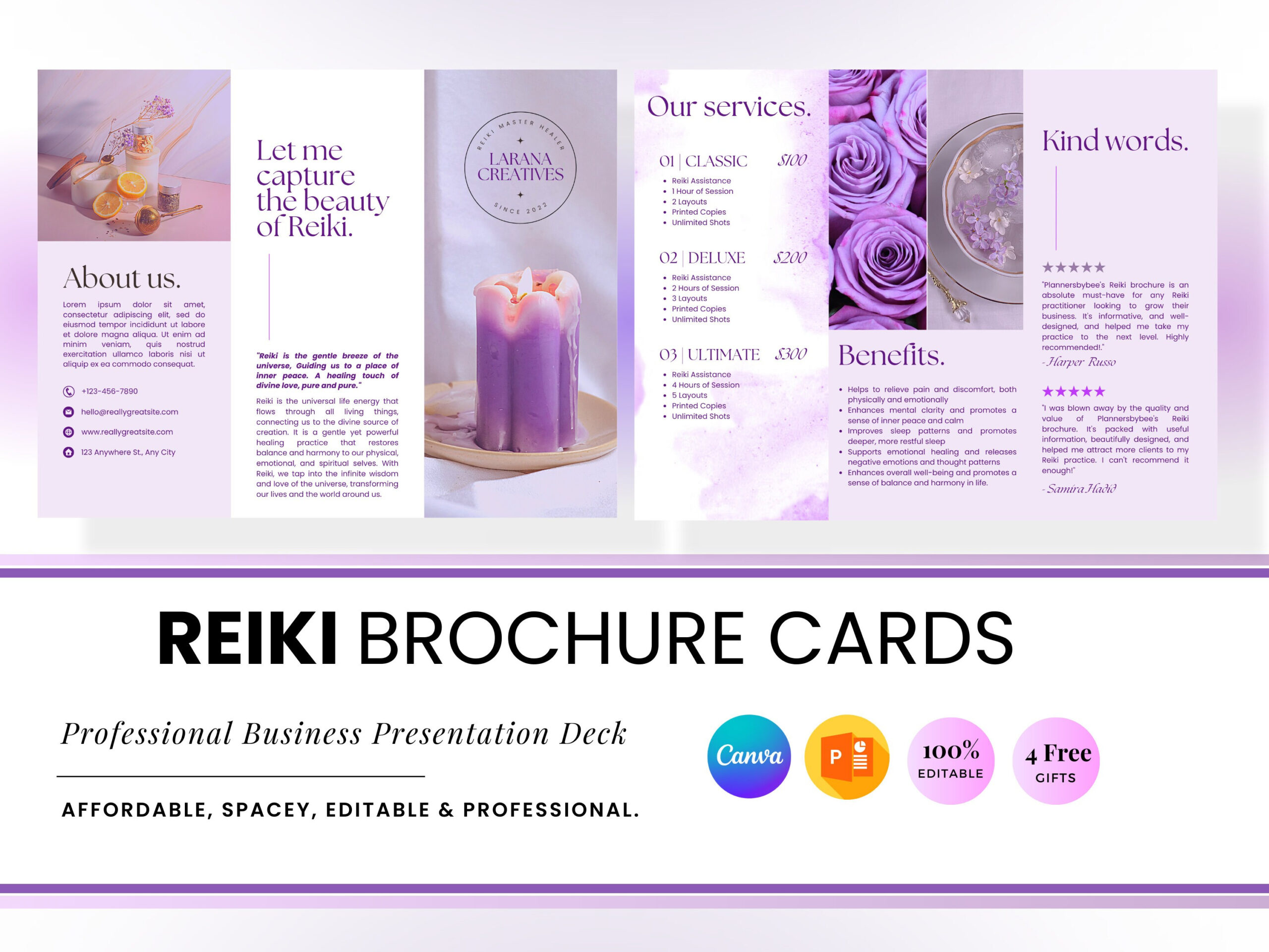 Reiki Brochure Canva Cards, Reiki Info Brochure, Reiki Healing in Free Printable Reiki Brochures