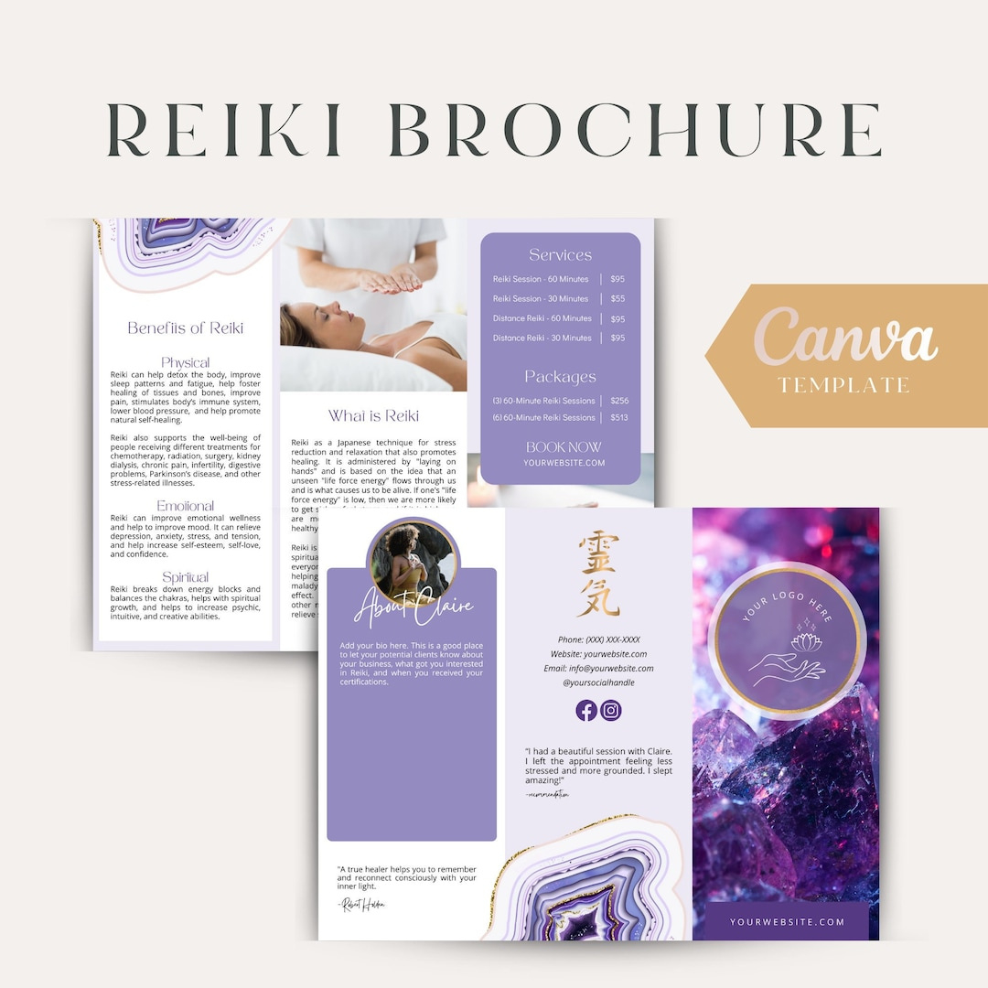 Reiki Brochure - Canva Reiki Brochure - Reiki &amp;amp; Chakras - Etsy throughout Free Printable Reiki Brochures