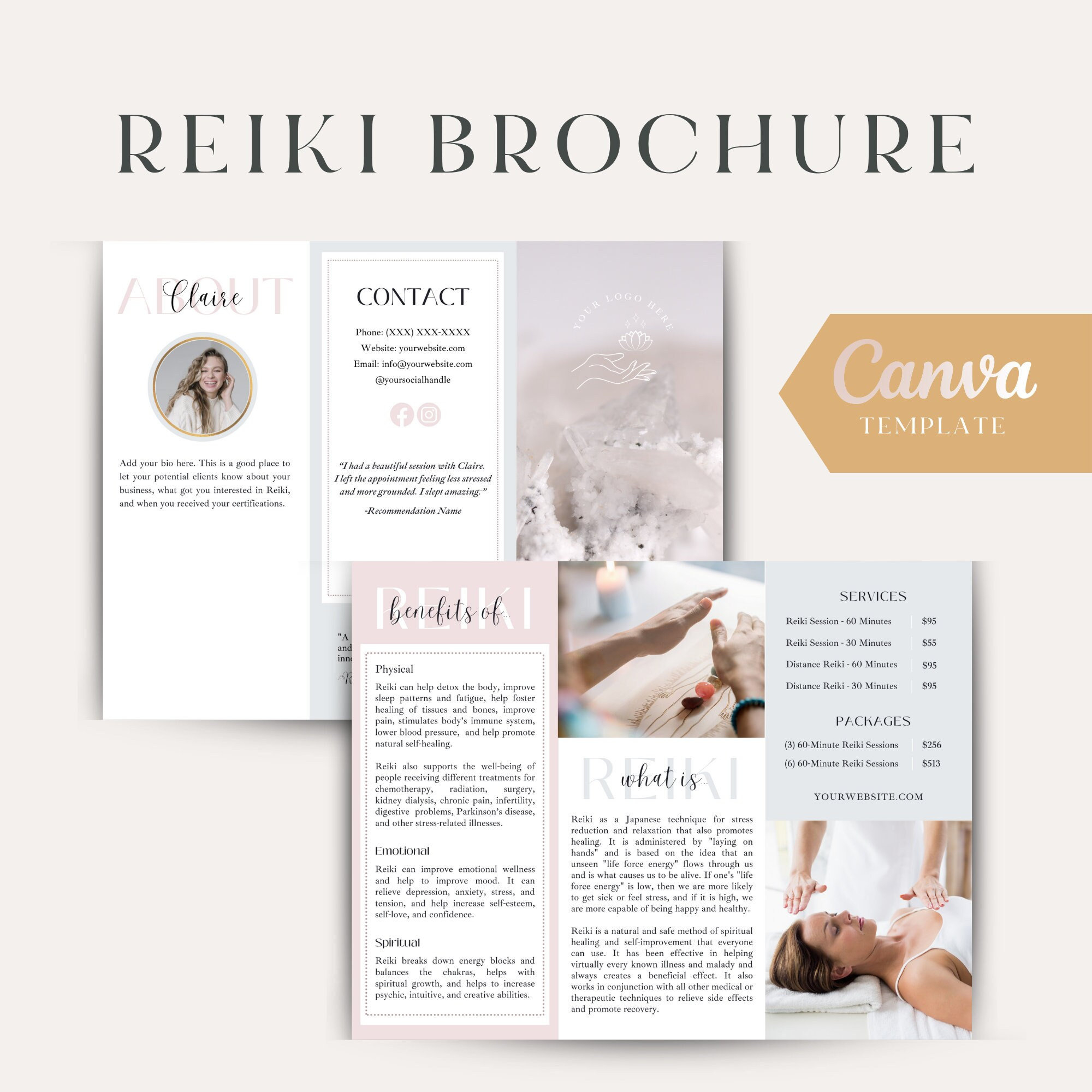 Reiki Brochure Light And Airy - Canva Reiki Brochure - Etsy in Free Printable Reiki Brochures