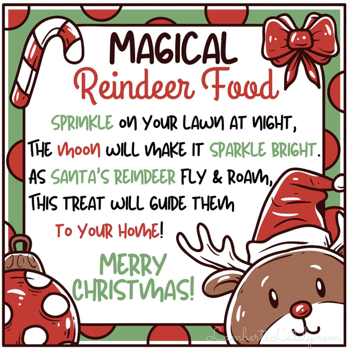 Reindeer Food Recipe &amp;amp; Poem Printable | Lamberts Lately with Free Reindeer Food Printable