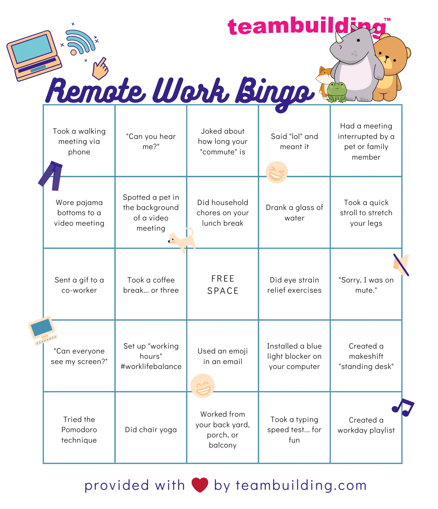 Remote Work Bingo: Free Template + Rules » Teambuilding intended for Team Building Bingo Card Generator