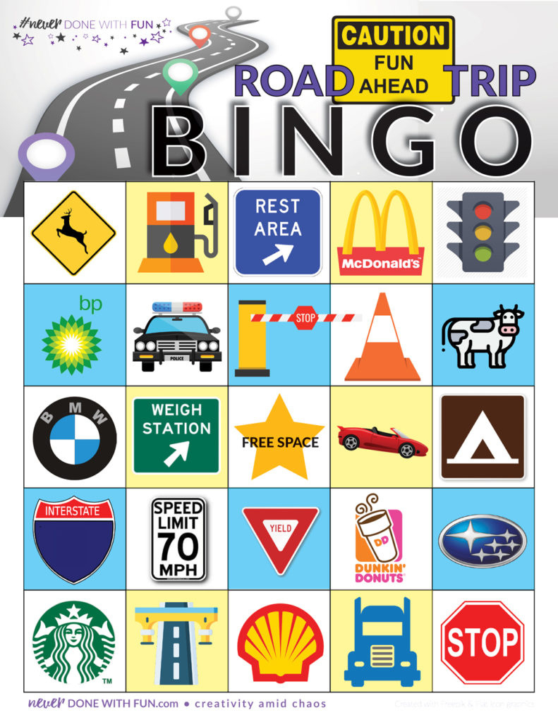 Road Trip Bingo Free Printable - #Neverdonewithfun in Road Trip Bingo Card