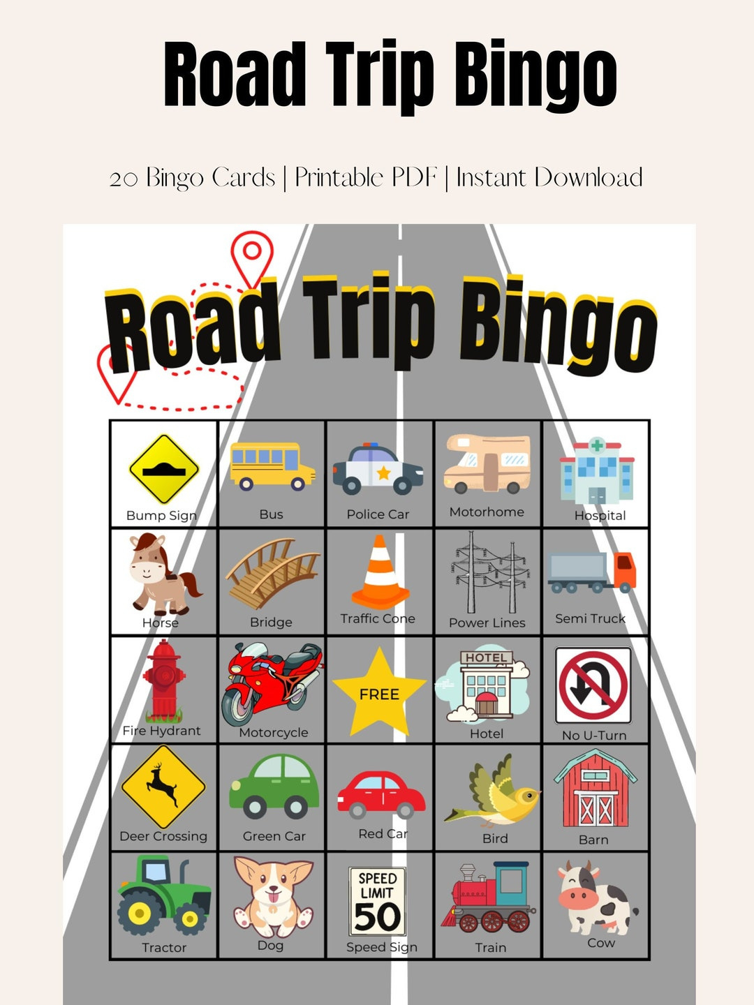 Road Trip Bingo | Road Trip Spiele Für Kinder &amp;amp; Familien | 20 Einzigartige Karten | Urlaubsspiele - Etsy.de with Road Trip Bingo Card