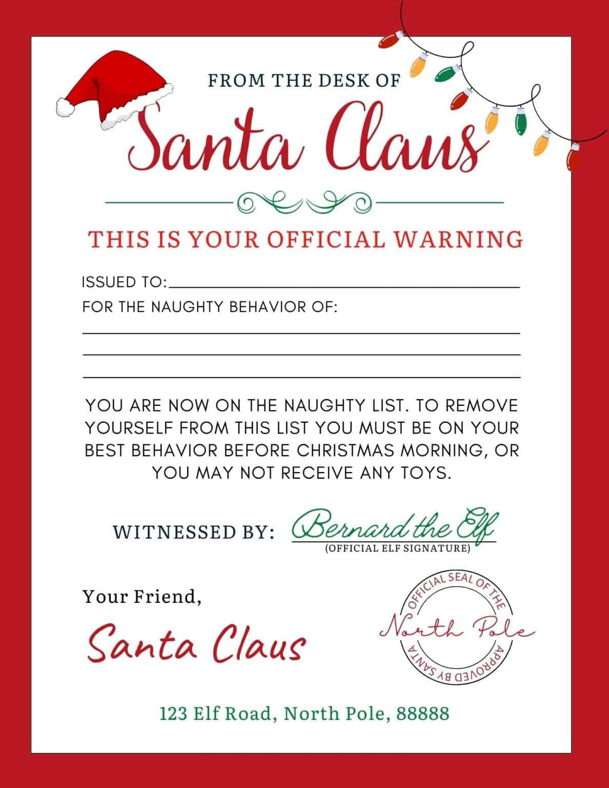 Santa Warning Letter {Free Printable} with regard to Warning Letter From Santa Free Printable