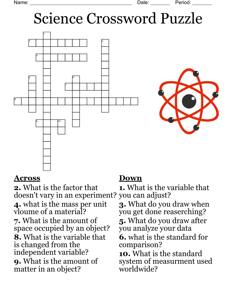 Science Crossword Puzzle - Wordmint intended for Science Crosswords Printable