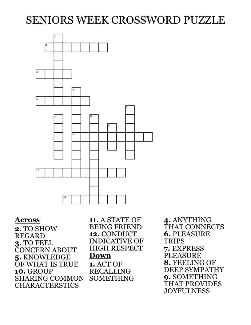 Seniors Week Crossword Puzzle - Wordmint intended for Free Printable Crosswords For Seniors