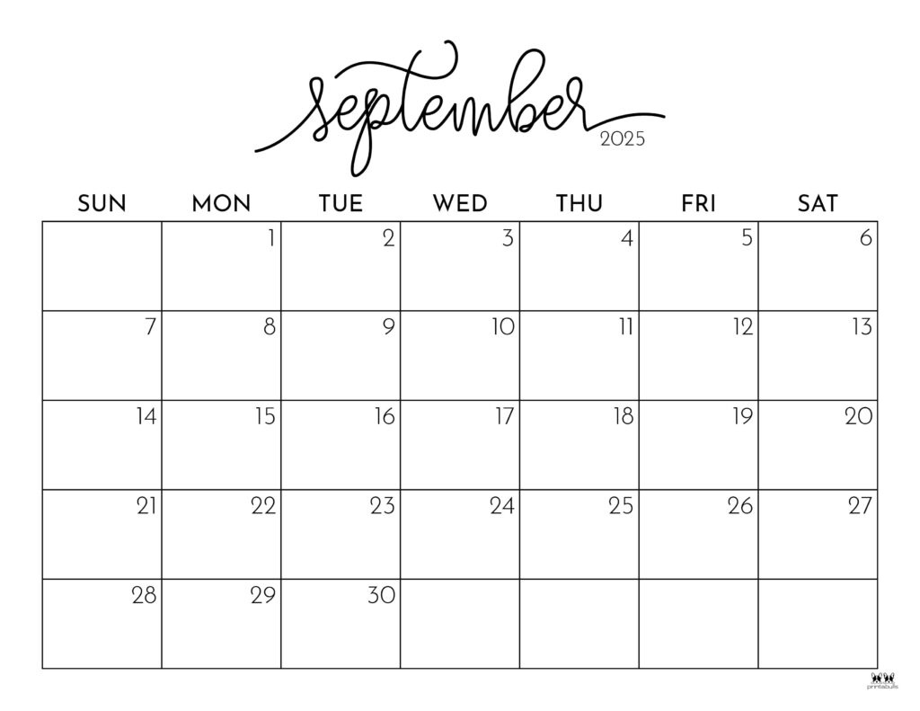 September 2025 Calendars - 107 Free Printables | Printabulls inside September 2025 Calendar With Holidays Printable Free