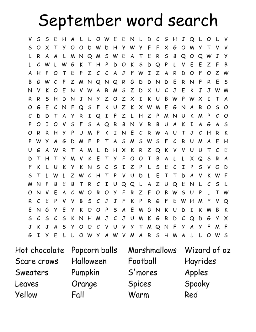 September Word Search - Wordmint throughout Printable Crosswords and Word Searches