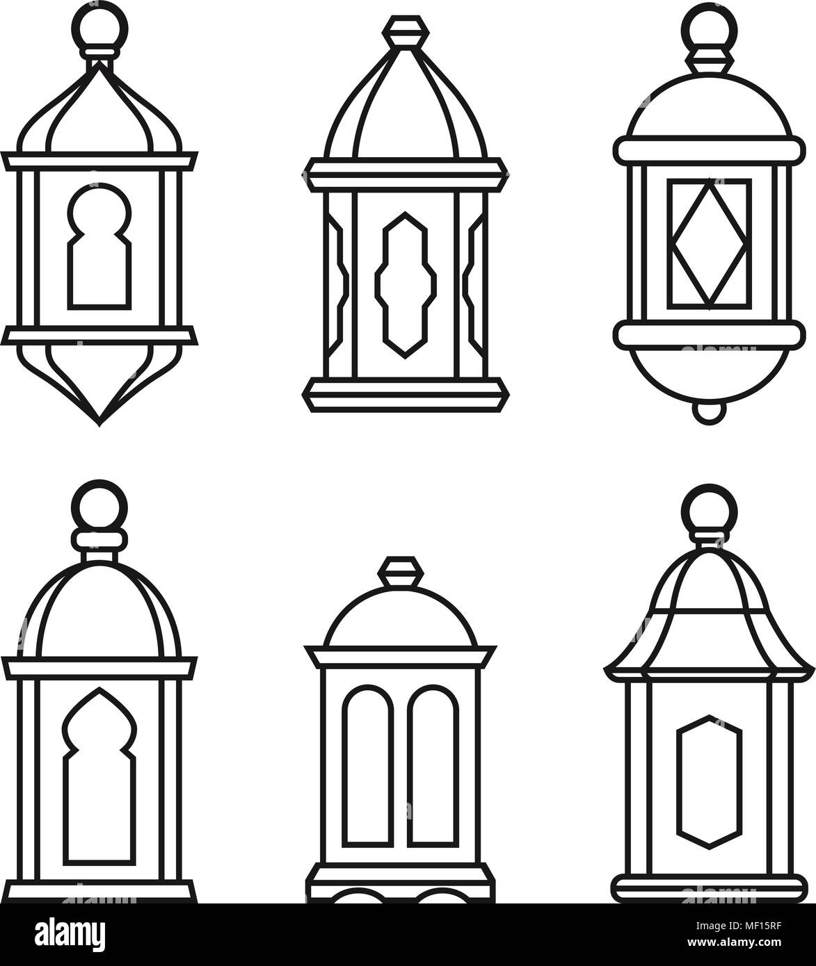 Set Of Traditional Vintage Arab Lanterns. Isolated Line Icons in Lantern Printable Ramadan