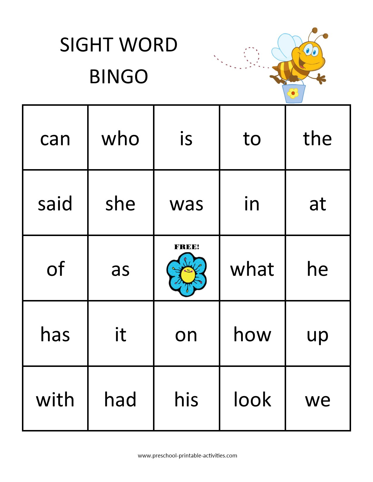 Sight Word Bingo Games throughout Sight Word Bingo Cards