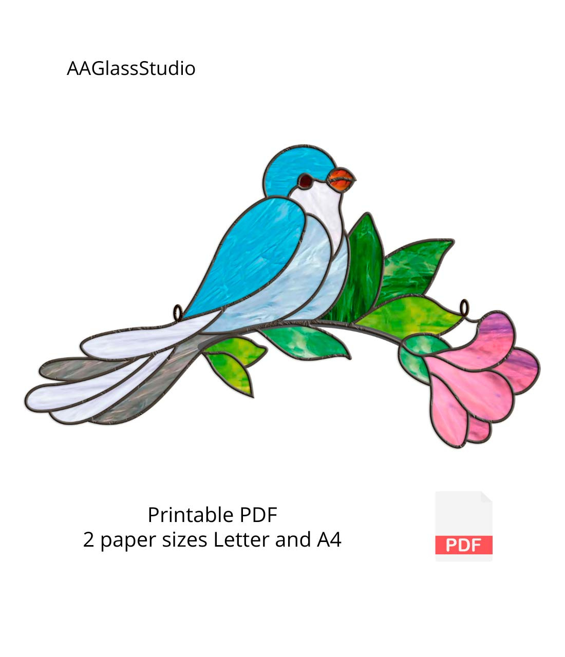 Simple Dove Pattern Stained Glass Birds On Branch - Aaglassstudio pertaining to Printable Stained Glass Bird Patterns