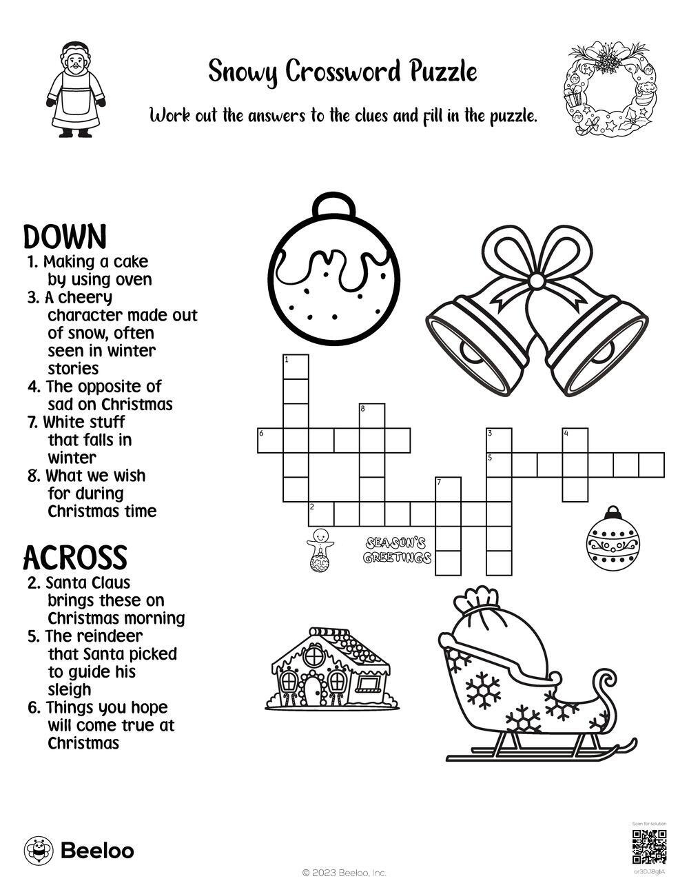 Snowy Crossword Puzzle • Beeloo Printable Crafts And Activities inside Printable Winter Crossword Puzzle