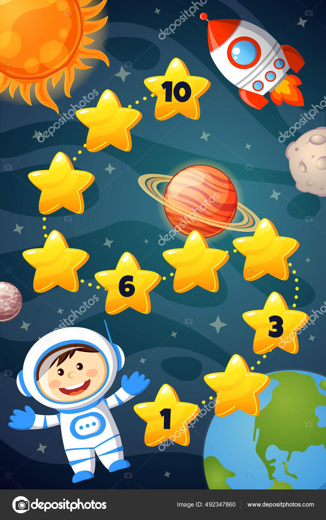 Space Cosmonaut Rocket Sun Moon Write Missing Numbers inside Spaceship Missing Numbers Worksheet