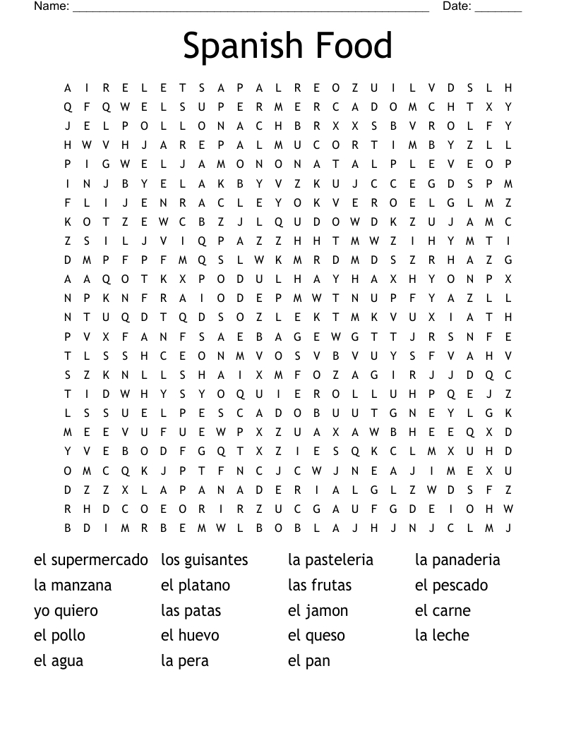 Spanish Food Word Search - Wordmint throughout Free Printable Word Search in Spanish