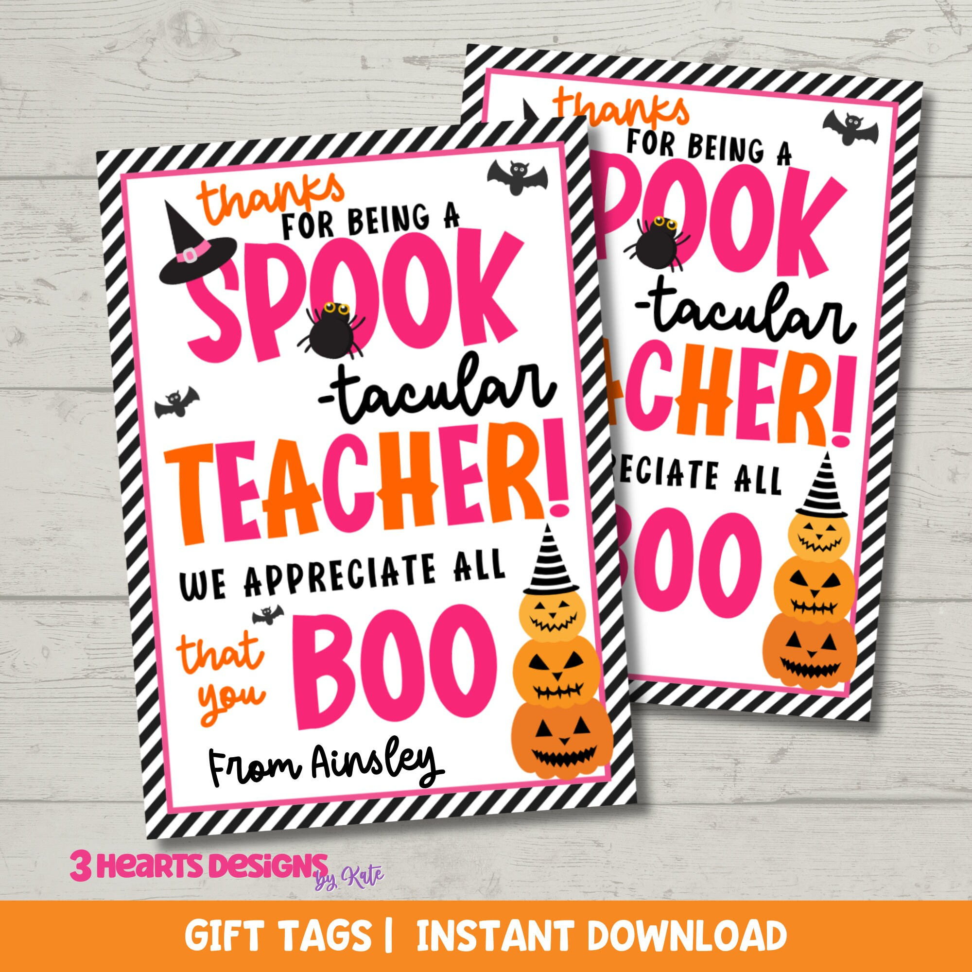Spooktacular Pink Halloween Gift Tags For Teacher Appreciation inside Free Printable Halloween Tags For Teachers