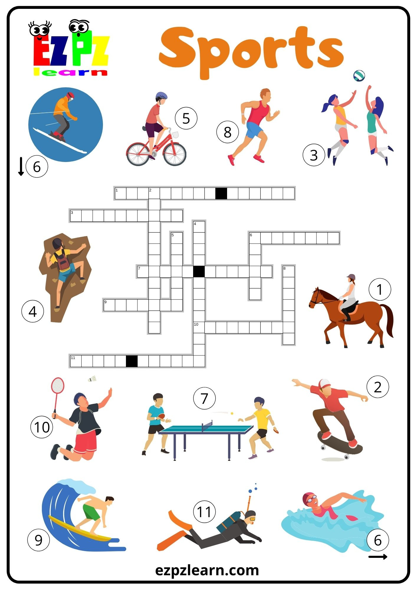 Sports Crossword 1 - Ezpzlearn throughout Sports Crossword Puzzle Printable