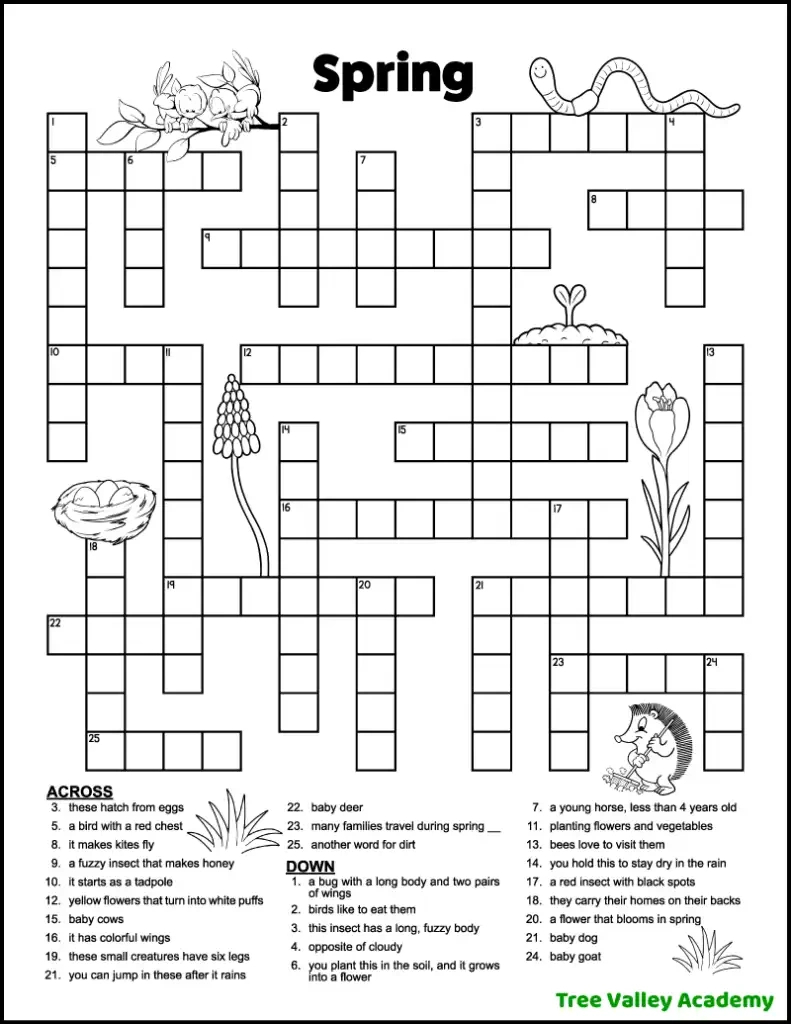 Spring Crossword Puzzles For Kids - Tree Valley Academy within Printable Spring Crossword