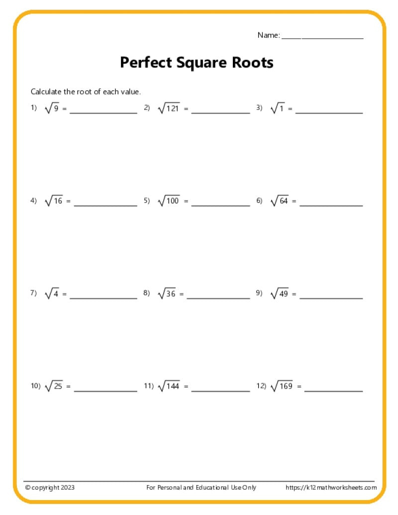 Square Roots, Cube, 4Th, 5Th &amp;amp; 6Th Roots - K12 Math Worksheets with regard to Free Printable Square Root Worksheets