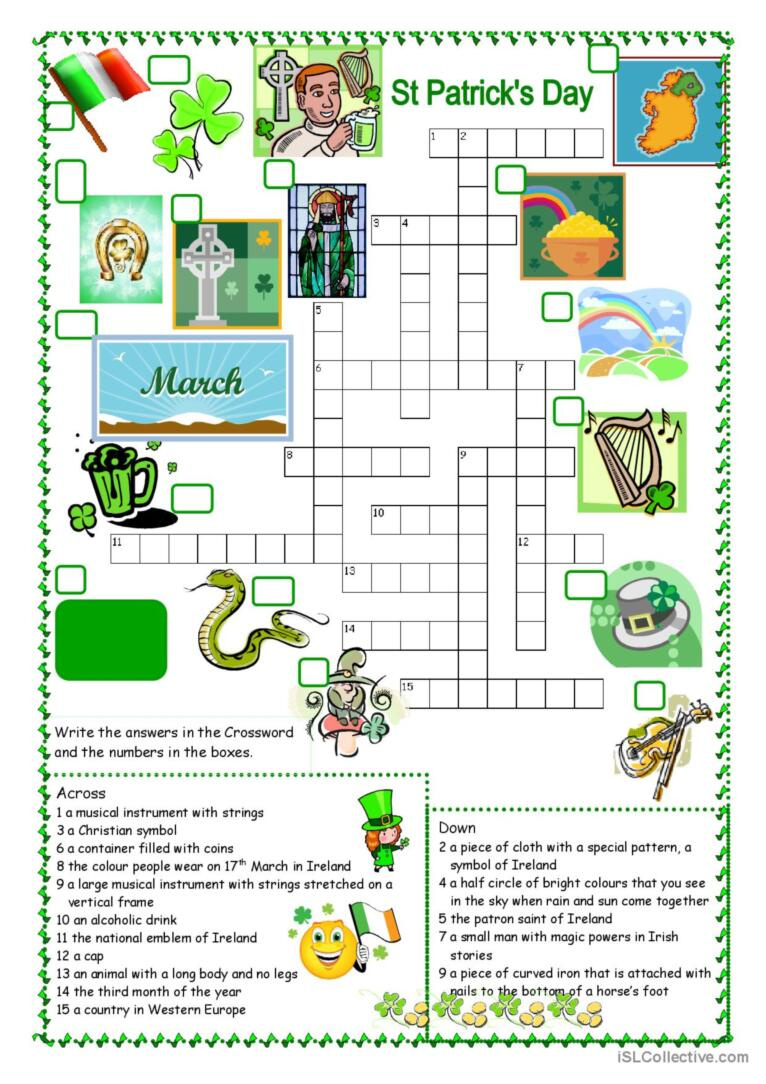 St Patrick&amp;#039;S Day Crossword Crossword: English Esl Worksheets Pdf &amp;amp; Doc regarding St Patrick&amp;amp;#039;s Day Crossword Puzzle Printable