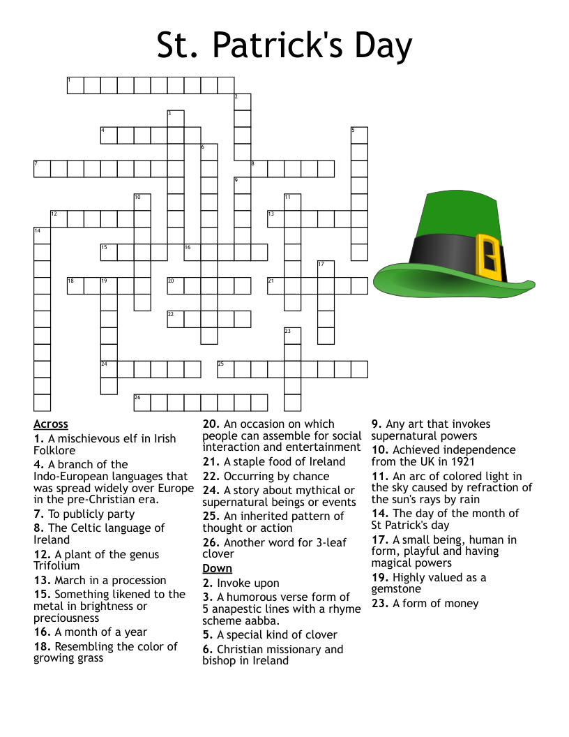 St. Patrick&amp;#039;S Day Crossword - Wordmint in St Patrick&amp;amp;#039;s Day Crossword Puzzles Printable