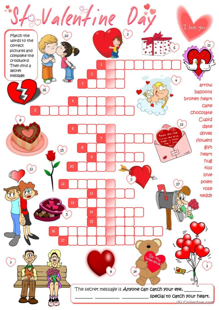 St Valentine&amp;#039;S Day - Crosswor…: English Esl Worksheets Pdf &amp;amp; Doc with regard to Valentine&amp;amp;#039;s Day Crosswords Printable