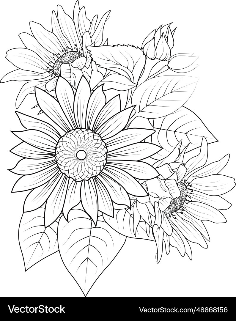 Stencil Sunflower Tattoo Outline Drawings Vector Image throughout Printable Stencil Sunflower Outline