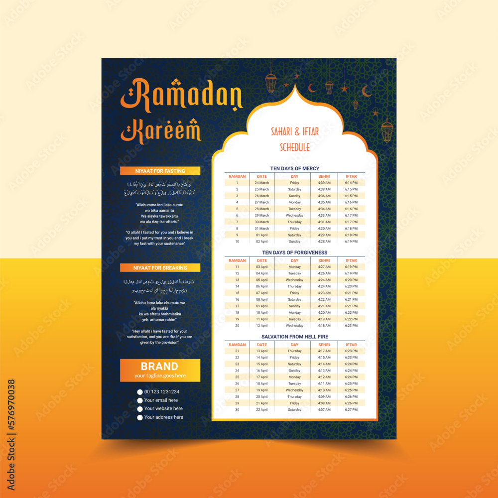 Stock-Vektorgrafik „Ramadan Calendar Iftar Schedule Template regarding Printable Ramadan Calendar