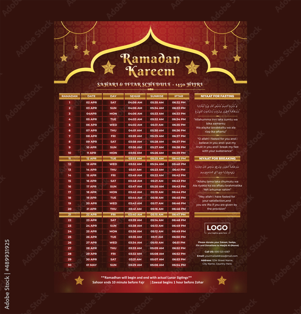 Stock-Vektorgrafik „Ramadan Kareem Fasting And Prayer Time Guide with regard to Printable Ramadan Calendar