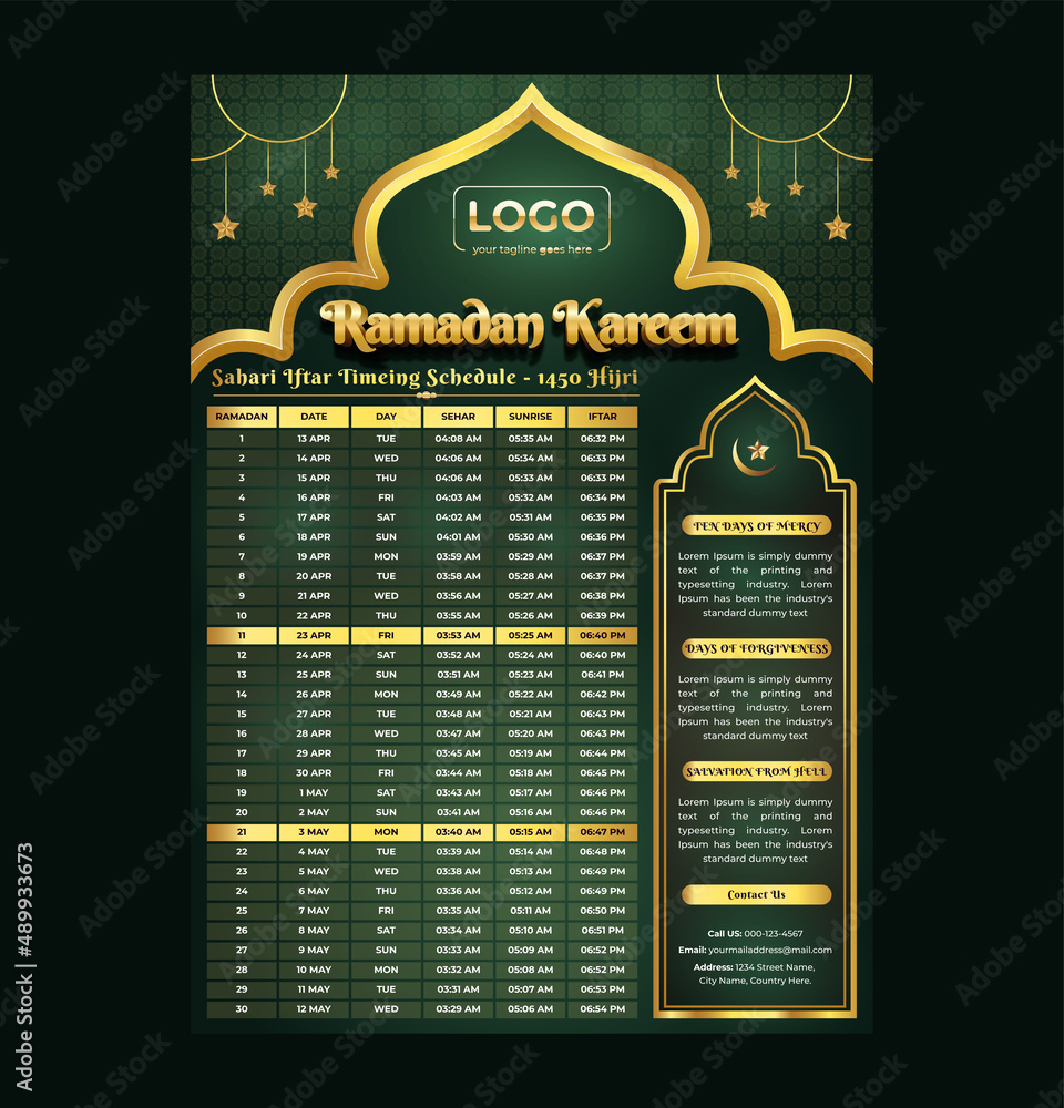 Stock-Vektorgrafik „Ramadan Kareem Fasting And Prayer Time Guide with regard to Printable Ramadan Prayer Times