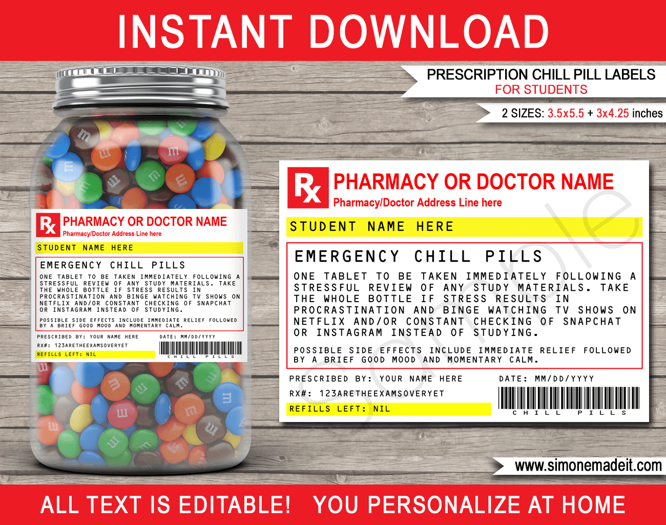 Student Prescription Chill Pills Labels - For Jars throughout Chill Pills Label Printable Free