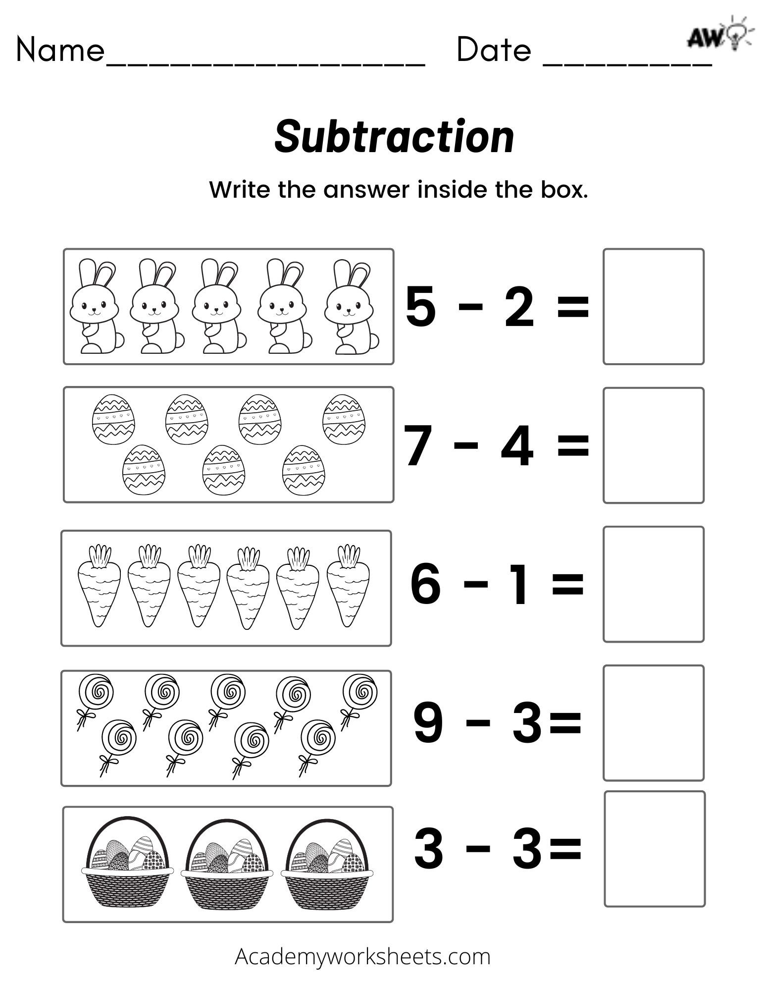 Subtraction Problems Worksheet Using Pictures - Academy Worksheets with Subtraction Worksheet with Pictures