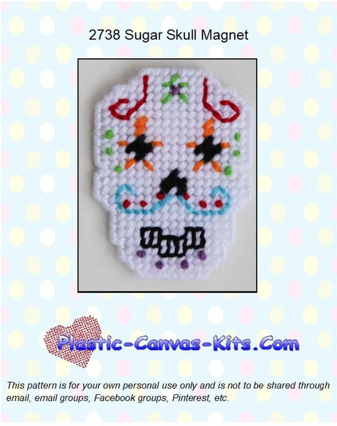 Sugar Skull Magnet-Plastic Canvas Pattern-Pdf Download - Etsy for Free Printable Plastic Canvas Patterns Skulls