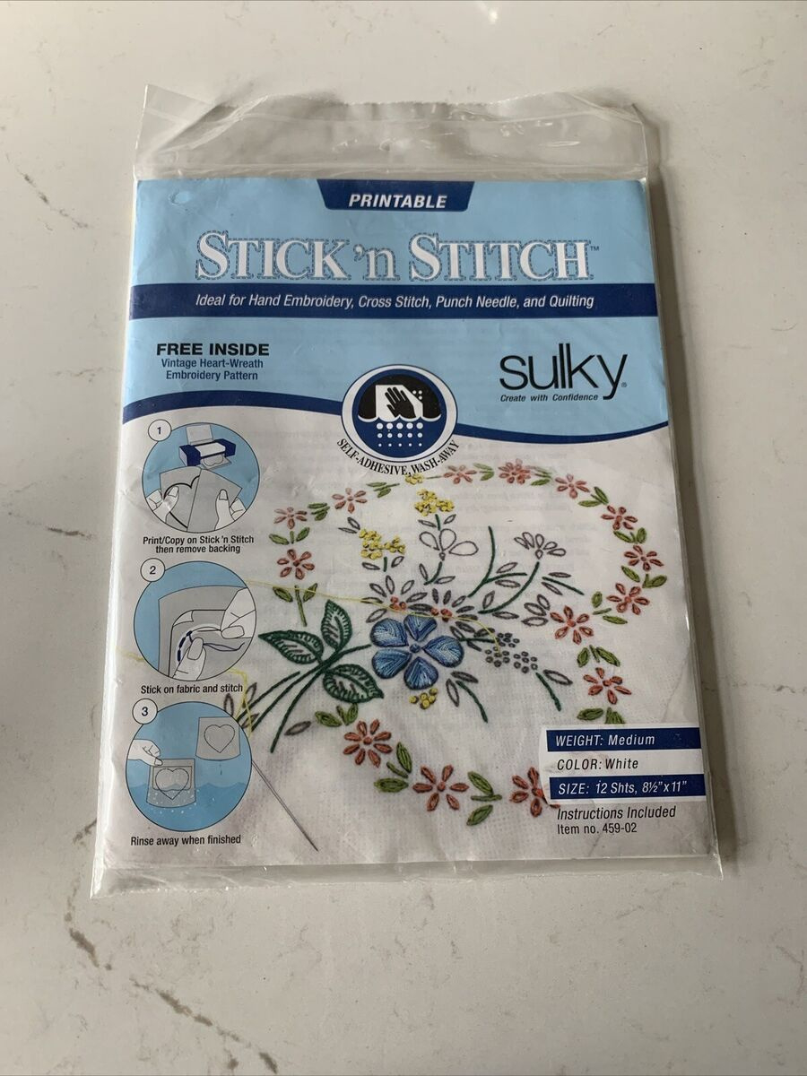 Sulky Stick &amp;#039;N Stitch Printable Wash-Away 12 Sheets 8.5&amp;quot; X 11&amp;quot; White, Acid Free. with Printable Stick and Stitch