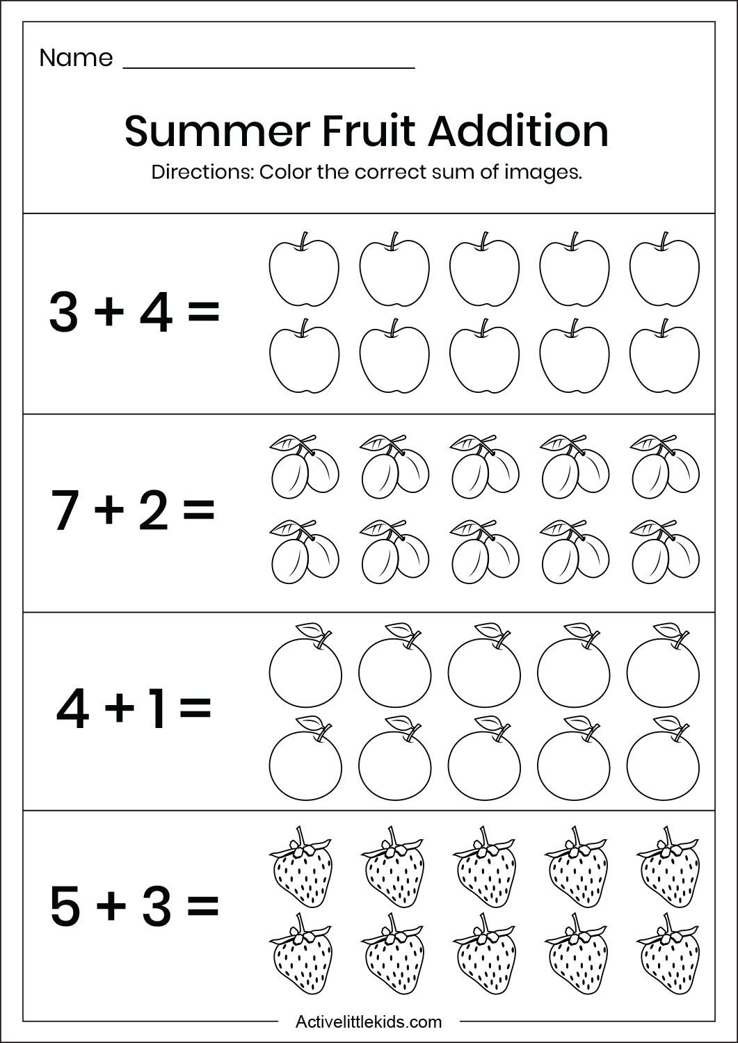 Summer Addition And Subtraction With Pictures Worksheet with regard to Fruit Picture Addition Worksheet