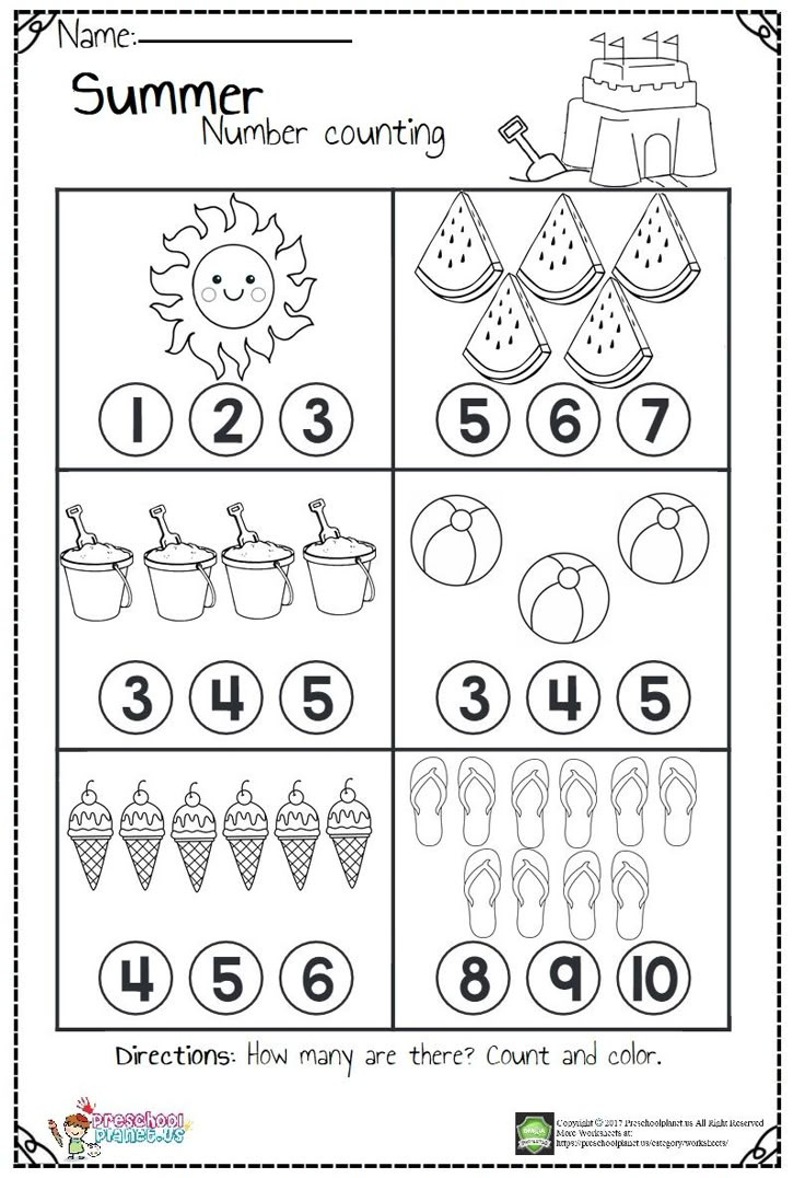 Summer Number Count Worksheet intended for Kindergarten Counting Worksheets