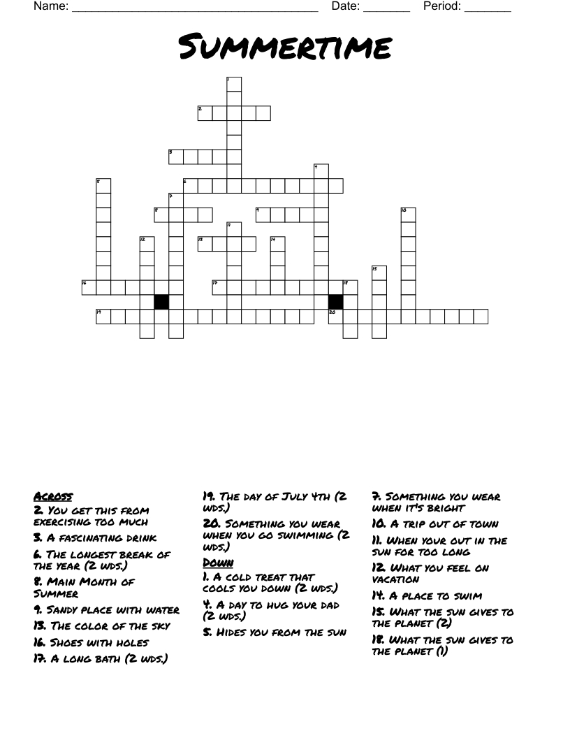Summertime Crossword - Wordmint pertaining to Summertime Crossword Puzzle Printable