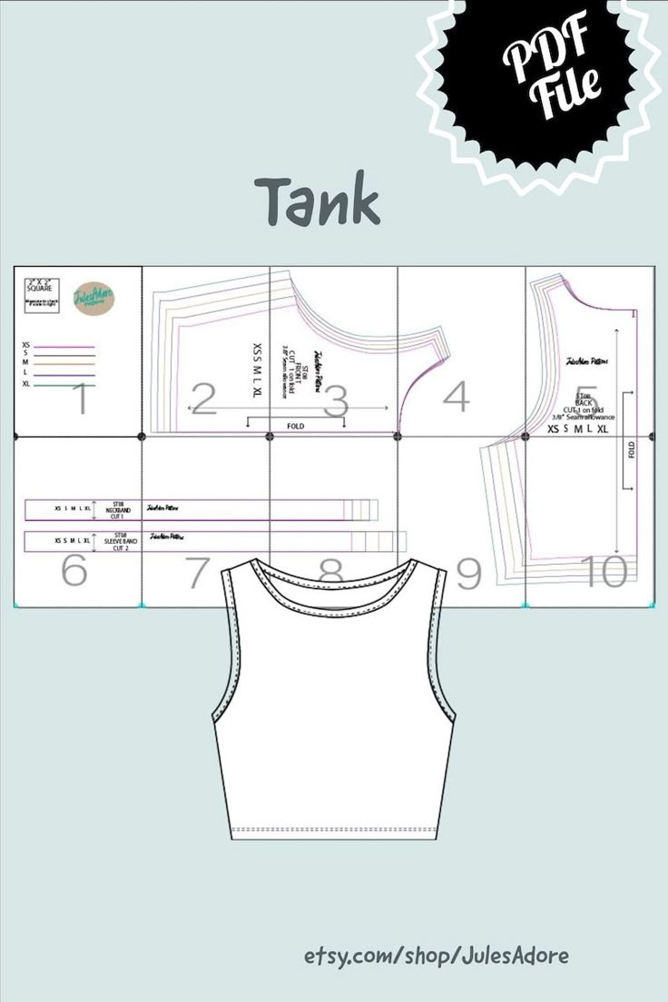 Tank Top Sewing Pattern Pdf Women&amp;#039;S Sizes Xs To Xl / Print At Home inside Printable Free Tank Top Sewing Pattern