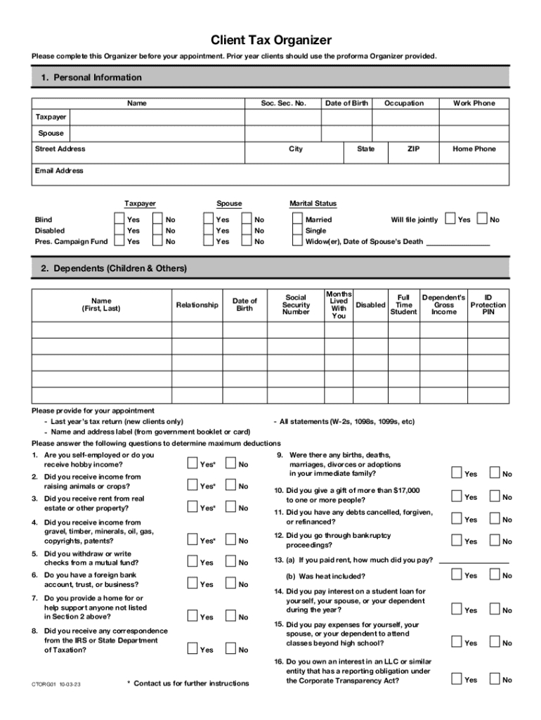 Tax Organizer Template Excel - Fill Online, Printable, Fillable with Free Printable Tax Organizer