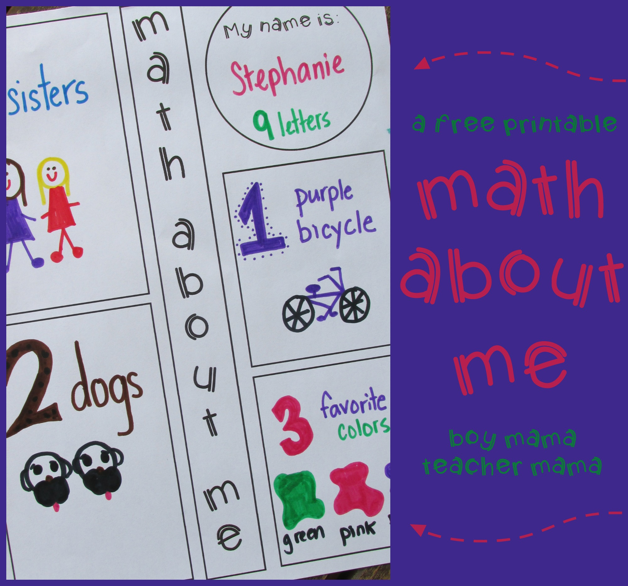 Teacher Mama: Free Printable: Math About Me {After School Linky with Math About Me Free Printable